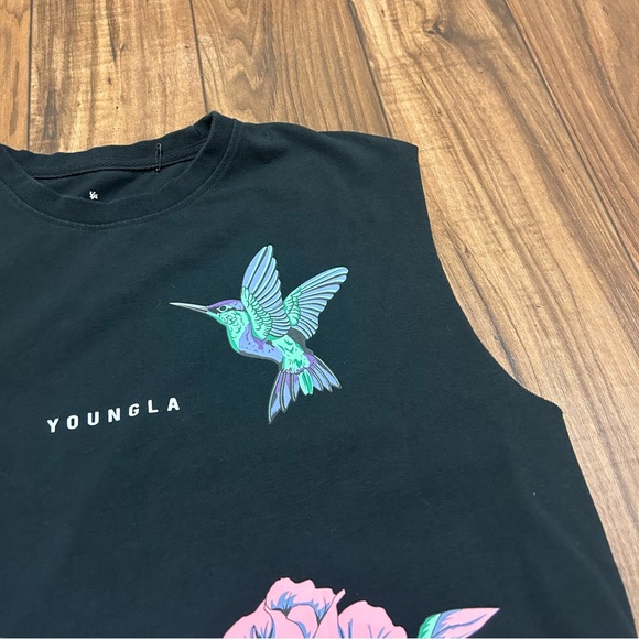 YoungLA 315 Hummingbird Graphic Tank Shirt Men Small Black Muscle Cut Off Active - Picture 4 of 10